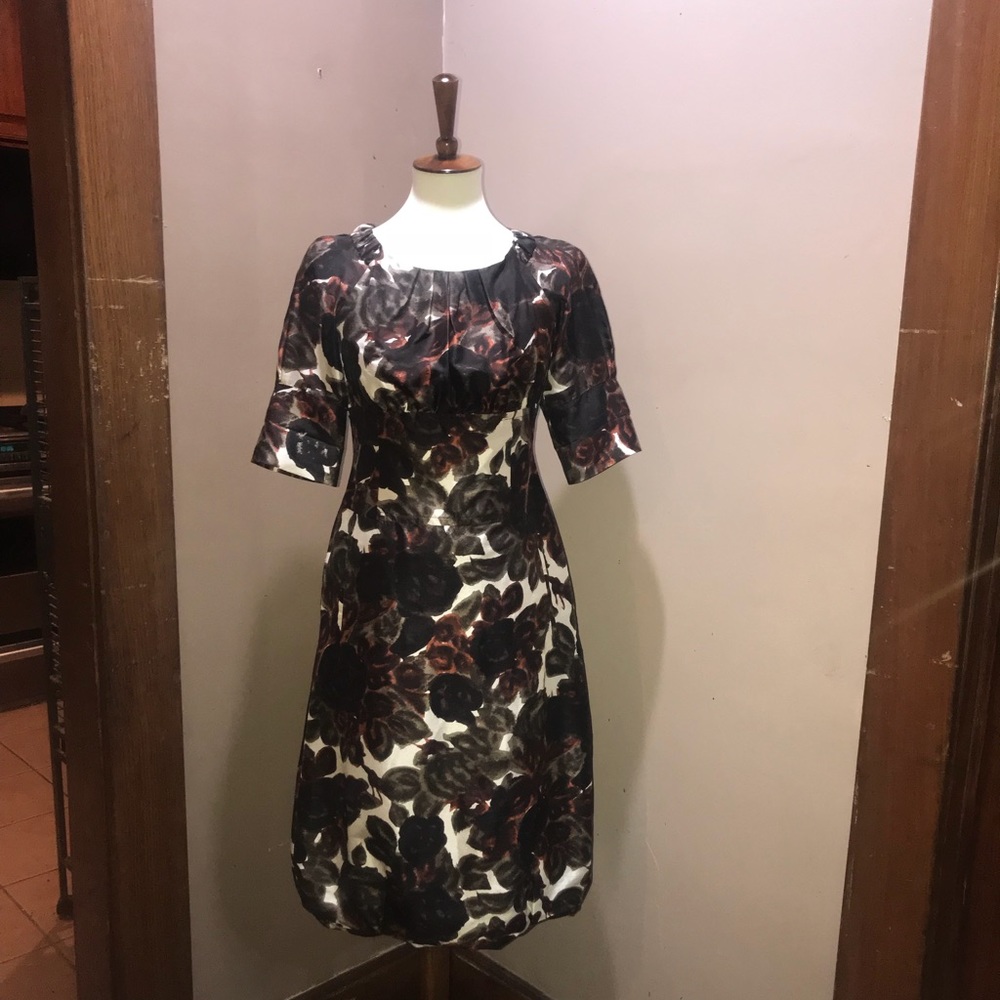 Vintage-inspired 100% silk floral dress.